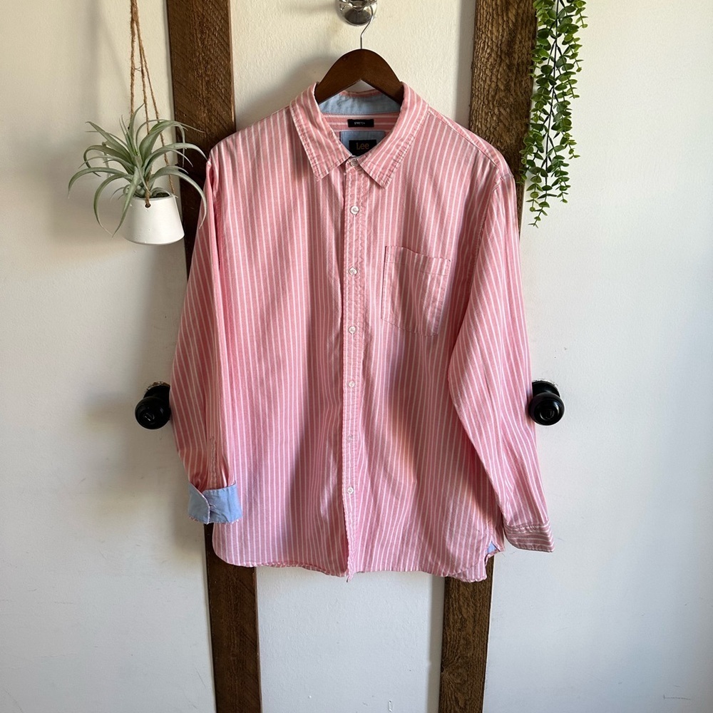 Y2K LEE Men's Striped Button Down Collar Stretch Reg Fit Shirt XL